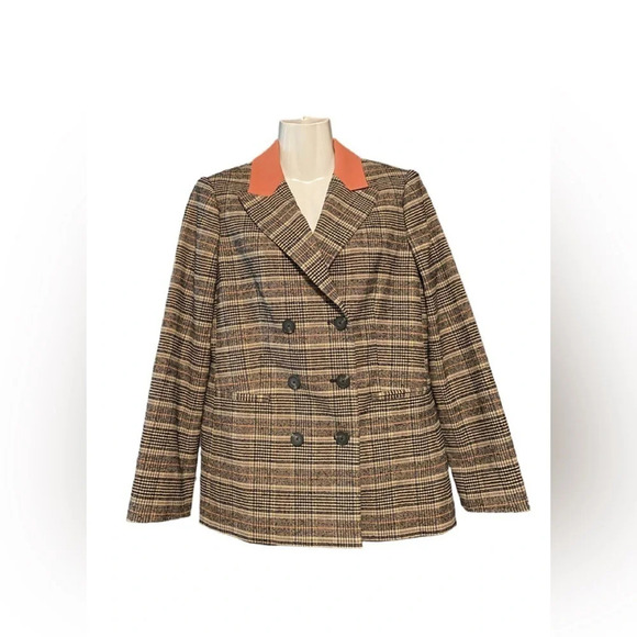 Rebecca Taylor Boucle Plaid Cotton Wool Blend Double breasted Blazer/Jac… - Picture 2 of 9